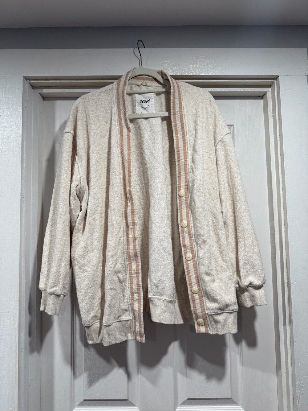 aerie Cream Cardigan with Beige Trim